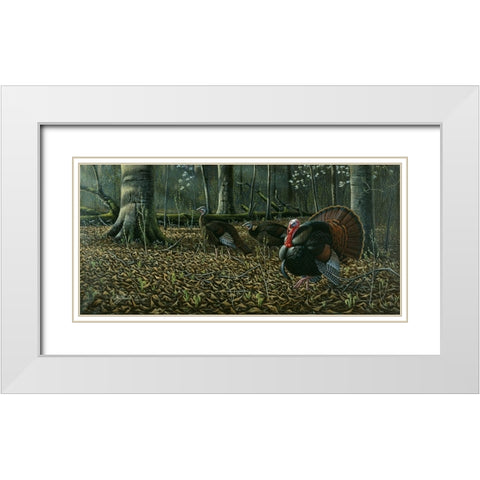 The Suitor - Wild Turkeys White Modern Wood Framed Art Print with Double Matting by Goebel, Wilhelm
