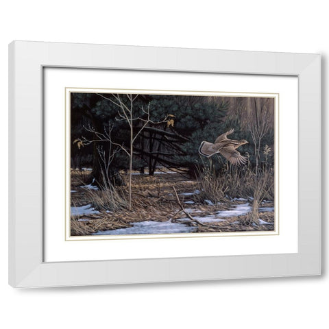 Grouse On The Wing White Modern Wood Framed Art Print with Double Matting by Goebel, Wilhelm