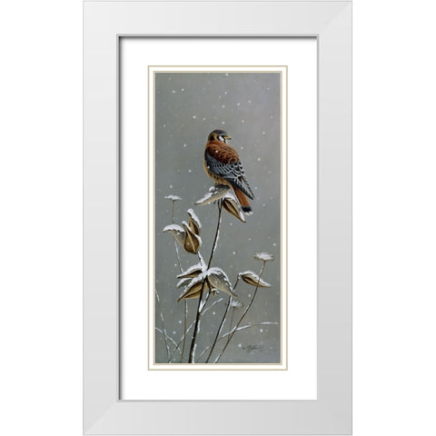 Gentle Snowfall - Kestrel White Modern Wood Framed Art Print with Double Matting by Goebel, Wilhelm