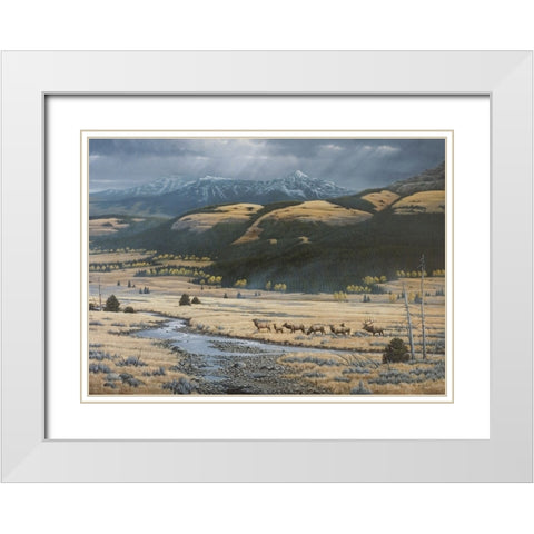 Big Valley Elk White Modern Wood Framed Art Print with Double Matting by Goebel, Wilhelm