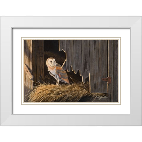 Ready For The Hunt Barn Owl White Modern Wood Framed Art Print with Double Matting by Goebel, Wilhelm