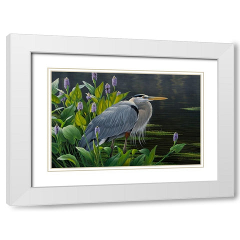 Biding Time Great Blue Heron White Modern Wood Framed Art Print with Double Matting by Goebel, Wilhelm