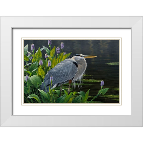 Biding Time Great Blue Heron White Modern Wood Framed Art Print with Double Matting by Goebel, Wilhelm