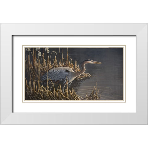 Stalking The Edge - Heron White Modern Wood Framed Art Print with Double Matting by Goebel, Wilhelm