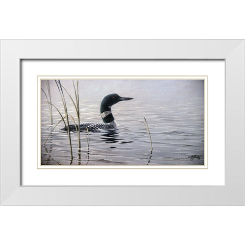 Emerging Loon White Modern Wood Framed Art Print with Double Matting by Goebel, Wilhelm