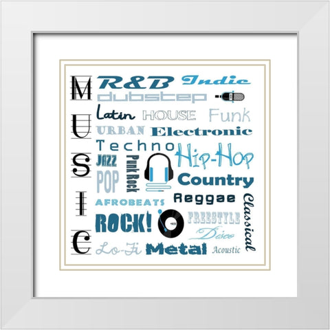 Music 1 White Modern Wood Framed Art Print with Double Matting by Adebowale