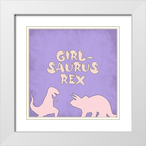 Girlsaurus Rex White Modern Wood Framed Art Print with Double Matting by Adebowale