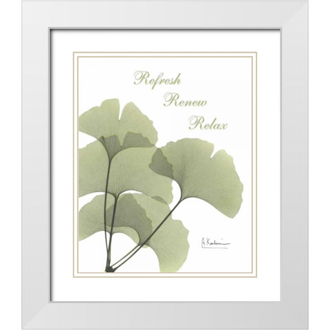 Ginkgo in Green - Mind Body White Modern Wood Framed Art Print with Double Matting by Koetsier, Albert