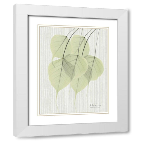 Bo Tree Leaves in Green on Stripes White Modern Wood Framed Art Print with Double Matting by Koetsier, Albert