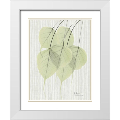 Bo Tree Leaves in Green on Stripes White Modern Wood Framed Art Print with Double Matting by Koetsier, Albert