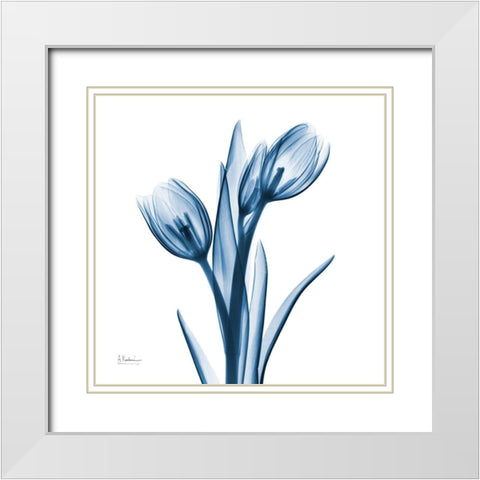 Tulips Indigo White Modern Wood Framed Art Print with Double Matting by Koetsier, Albert