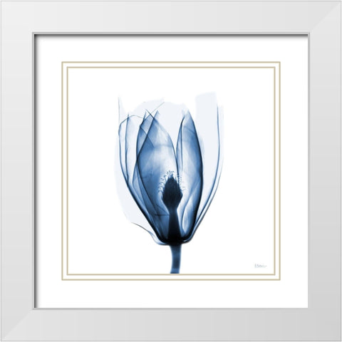 Magnolia Indigo White Modern Wood Framed Art Print with Double Matting by Koetsier, Albert