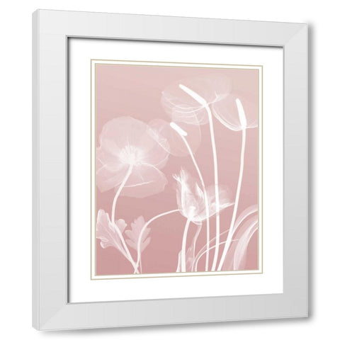 Pink Flora 6 White Modern Wood Framed Art Print with Double Matting by Koetsier, Albert