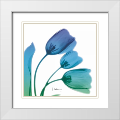 Tulips Turq Blue White Modern Wood Framed Art Print with Double Matting by Koetsier, Albert