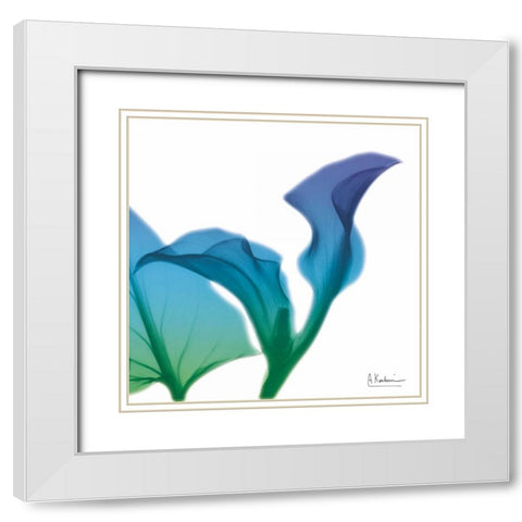 Calla Turq Indigo White Modern Wood Framed Art Print with Double Matting by Koetsier, Albert