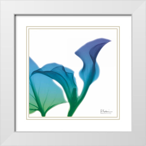 Calla Turq Indigo White Modern Wood Framed Art Print with Double Matting by Koetsier, Albert