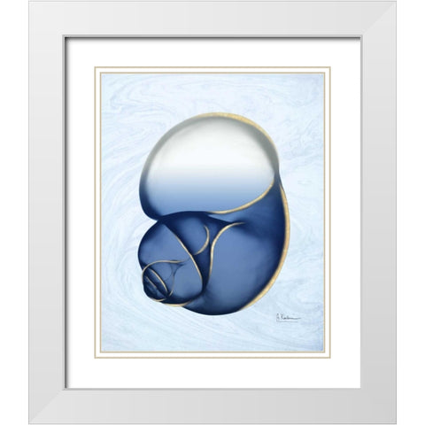 Marble Indigo Snail 1 White Modern Wood Framed Art Print with Double Matting by Koetsier, Albert