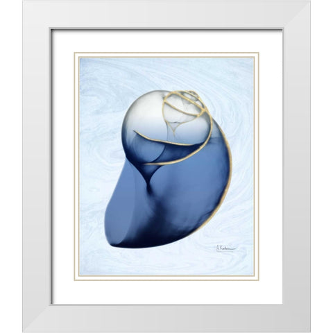 Marble Indigo Snail 2 White Modern Wood Framed Art Print with Double Matting by Koetsier, Albert