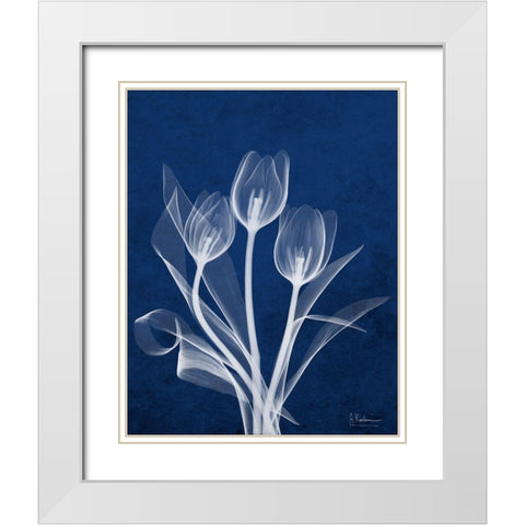 Ecto Indigo Tulips White Modern Wood Framed Art Print with Double Matting by Koetsier, Albert