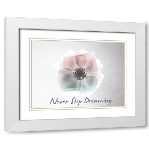 Never Stop Dreaming Rose White Modern Wood Framed Art Print with Double Matting by Koetsier, Albert