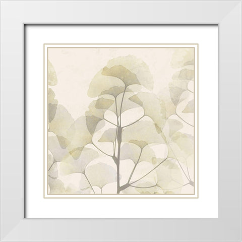 Sunkissed Ginko White Modern Wood Framed Art Print with Double Matting by Koetsier, Albert