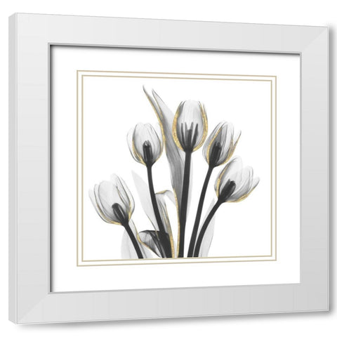 Gold Embellished Tulips 1 White Modern Wood Framed Art Print with Double Matting by Koetsier, Albert