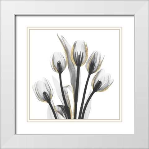 Gold Embellished Tulips 1 White Modern Wood Framed Art Print with Double Matting by Koetsier, Albert