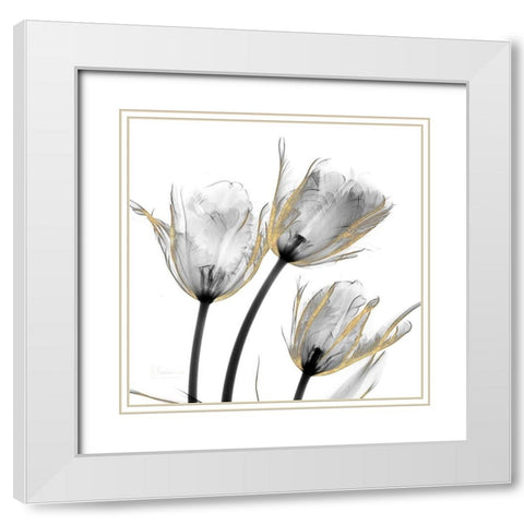 Gold Embellished Tulips 2 White Modern Wood Framed Art Print with Double Matting by Koetsier, Albert