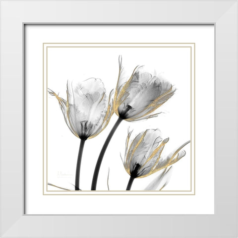 Gold Embellished Tulips 2 White Modern Wood Framed Art Print with Double Matting by Koetsier, Albert