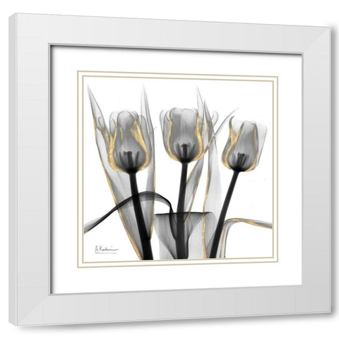 Gold Embellished Tulips 4 White Modern Wood Framed Art Print with Double Matting by Koetsier, Albert