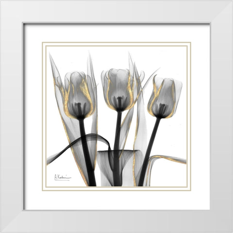 Gold Embellished Tulips 4 White Modern Wood Framed Art Print with Double Matting by Koetsier, Albert