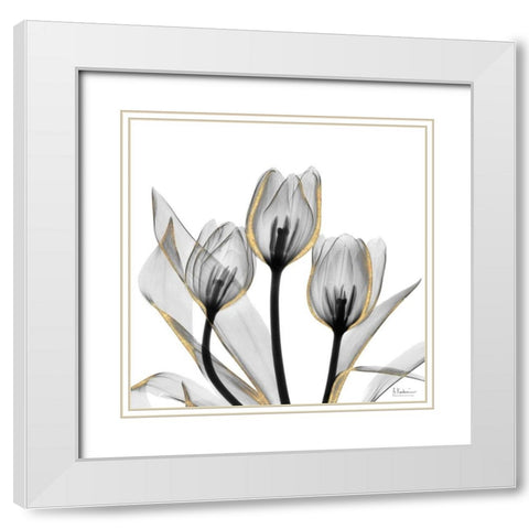 Gold Embellished Tulips 5 White Modern Wood Framed Art Print with Double Matting by Koetsier, Albert