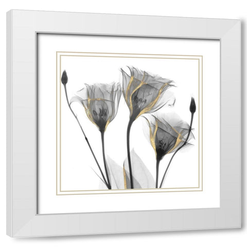 Gold Embellished Gentians 1 White Modern Wood Framed Art Print with Double Matting by Koetsier, Albert