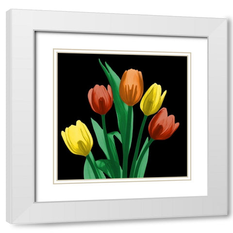 Jewel Embellished Tulips 3 White Modern Wood Framed Art Print with Double Matting by Koetsier, Albert