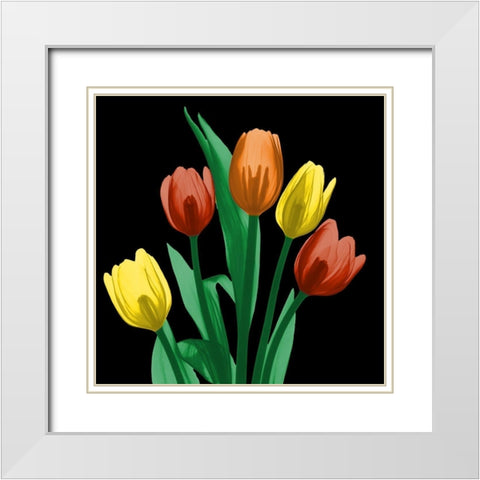 Jewel Embellished Tulips 3 White Modern Wood Framed Art Print with Double Matting by Koetsier, Albert