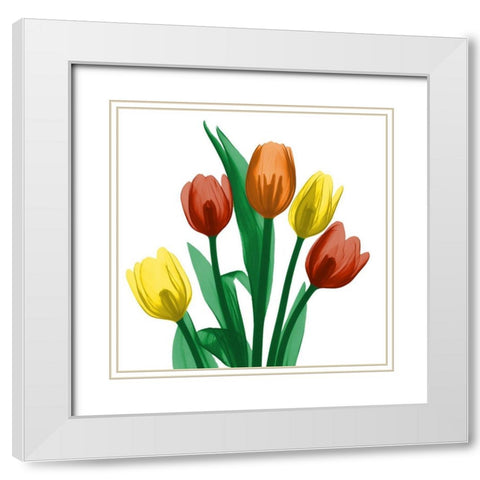 Jewel Embellished Tulips 1 White Modern Wood Framed Art Print with Double Matting by Koetsier, Albert