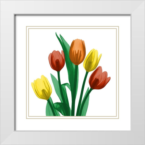 Jewel Embellished Tulips 1 White Modern Wood Framed Art Print with Double Matting by Koetsier, Albert