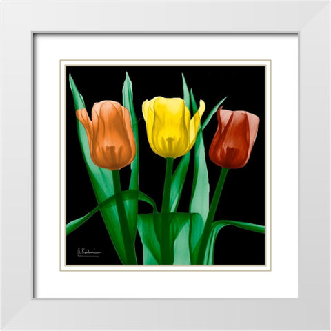 Jewel Embellished Tulips 4 White Modern Wood Framed Art Print with Double Matting by Koetsier, Albert