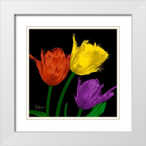 Shiny Jewel Tulips 4 White Modern Wood Framed Art Print with Double Matting by Koetsier, Albert