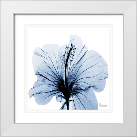 Indigo Hibiscus White Modern Wood Framed Art Print with Double Matting by Koetsier, Albert