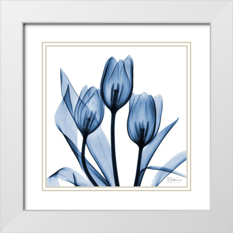 Indigo Tulips White Modern Wood Framed Art Print with Double Matting by Koetsier, Albert