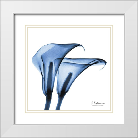 Indigo Infused Calla Lilies White Modern Wood Framed Art Print with Double Matting by Koetsier, Albert