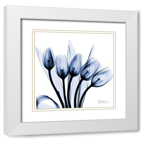 Marvelous Indigo Tulips White Modern Wood Framed Art Print with Double Matting by Koetsier, Albert