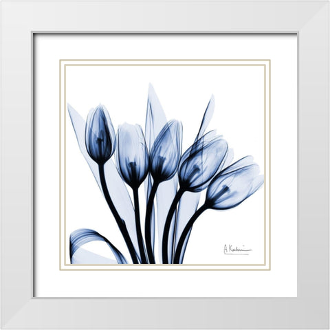 Marvelous Indigo Tulips White Modern Wood Framed Art Print with Double Matting by Koetsier, Albert