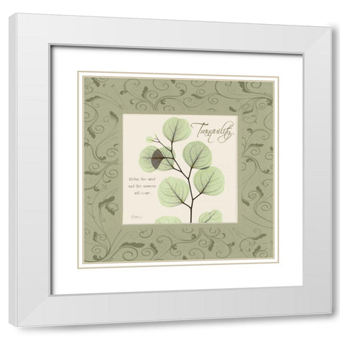 Tranquility on Green Damask White Modern Wood Framed Art Print with Double Matting by Koetsier, Albert