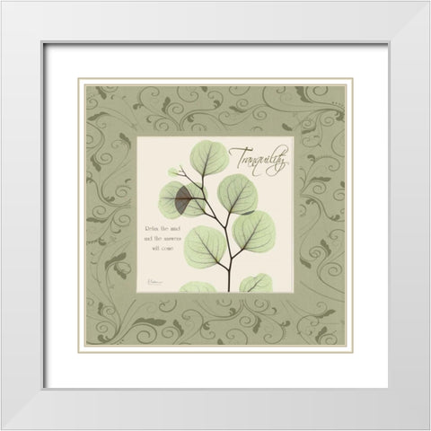 Tranquility on Green Damask White Modern Wood Framed Art Print with Double Matting by Koetsier, Albert