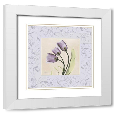 Purple Tulips on Purple Damask White Modern Wood Framed Art Print with Double Matting by Koetsier, Albert