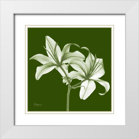 Twin Lilies on Green White Modern Wood Framed Art Print with Double Matting by Koetsier, Albert