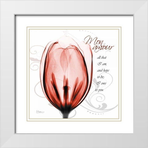 Happy Tulip in Red - Mon Amour White Modern Wood Framed Art Print with Double Matting by Koetsier, Albert