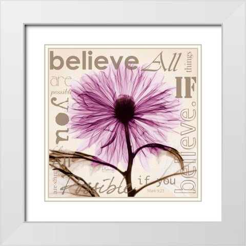 Chrysanthemum Believe White Modern Wood Framed Art Print with Double Matting by Koetsier, Albert